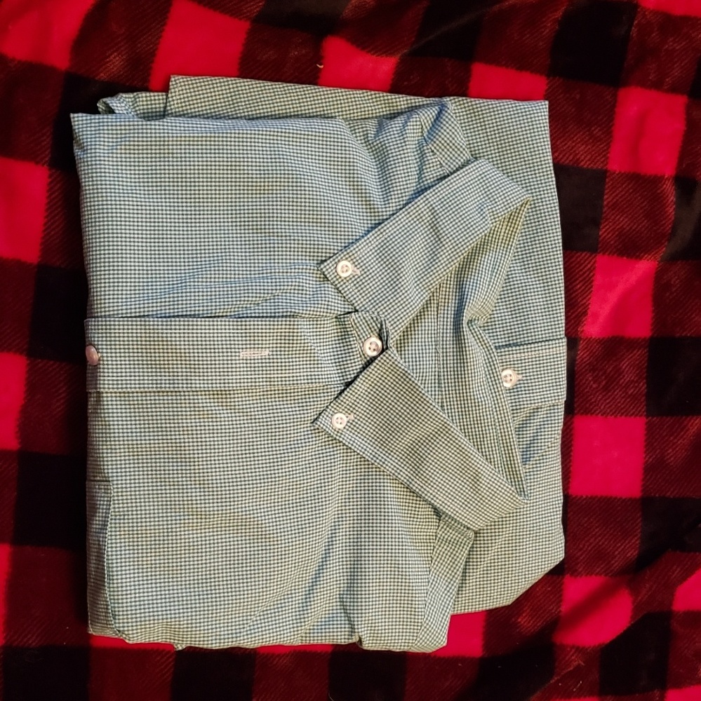 2xl long sleeve teal and white dress shirt
